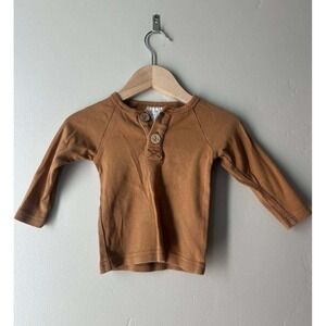 Mebie Baby Caramel Brown Henley Long Sleeve 6-12M Cotton Scandi baby Neutral Y2K
